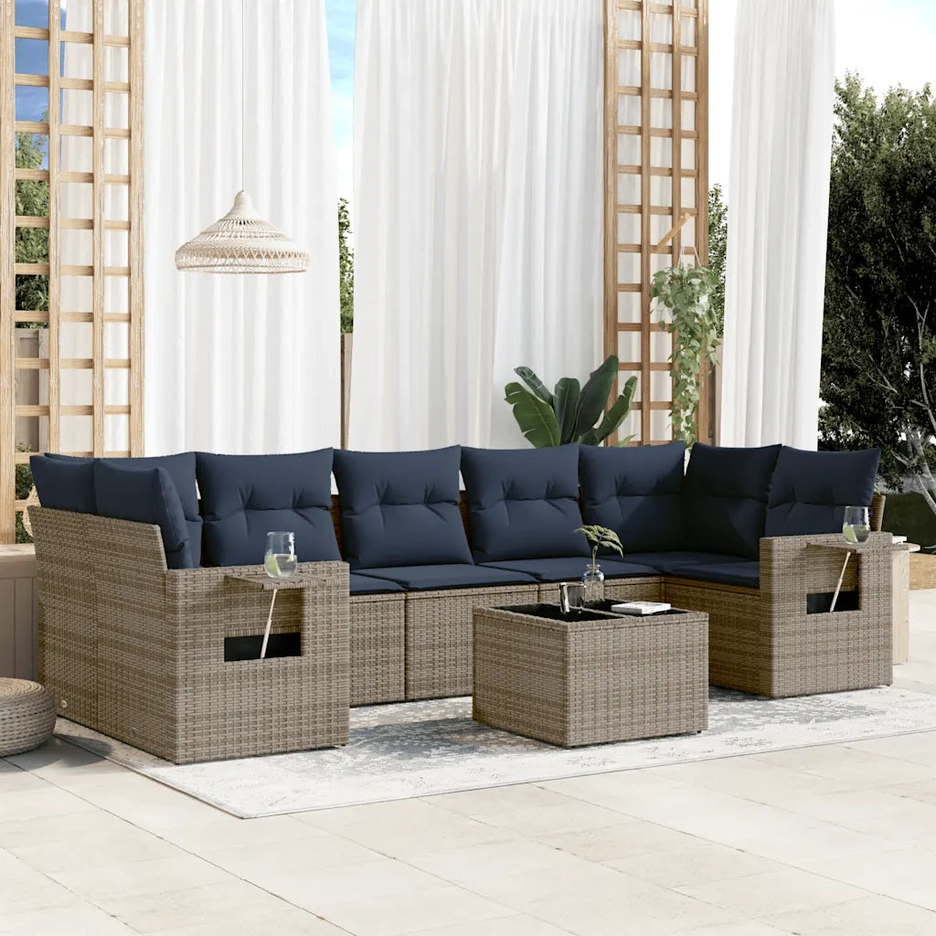 Set Divani da Giardino 8 pz con Cuscini Grigio in Polyrattan 3219940