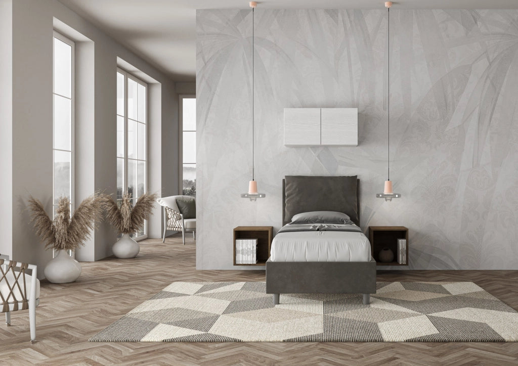 BS COM Letto singolo senza rete imbottito 80x210 microfibra grigio