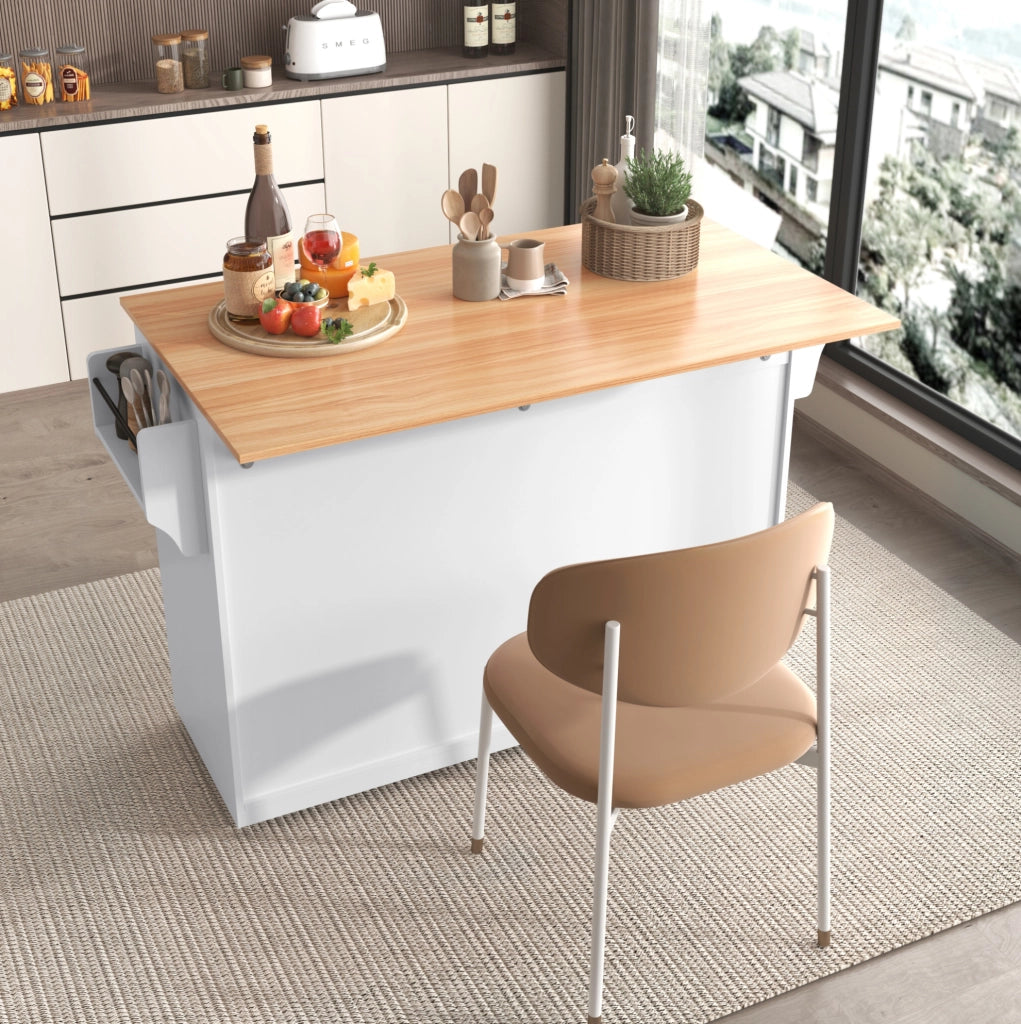 Carrello cucina multifunzione con piano ribaltabile 120x46(70)x91;5 cm; bianco e naturale