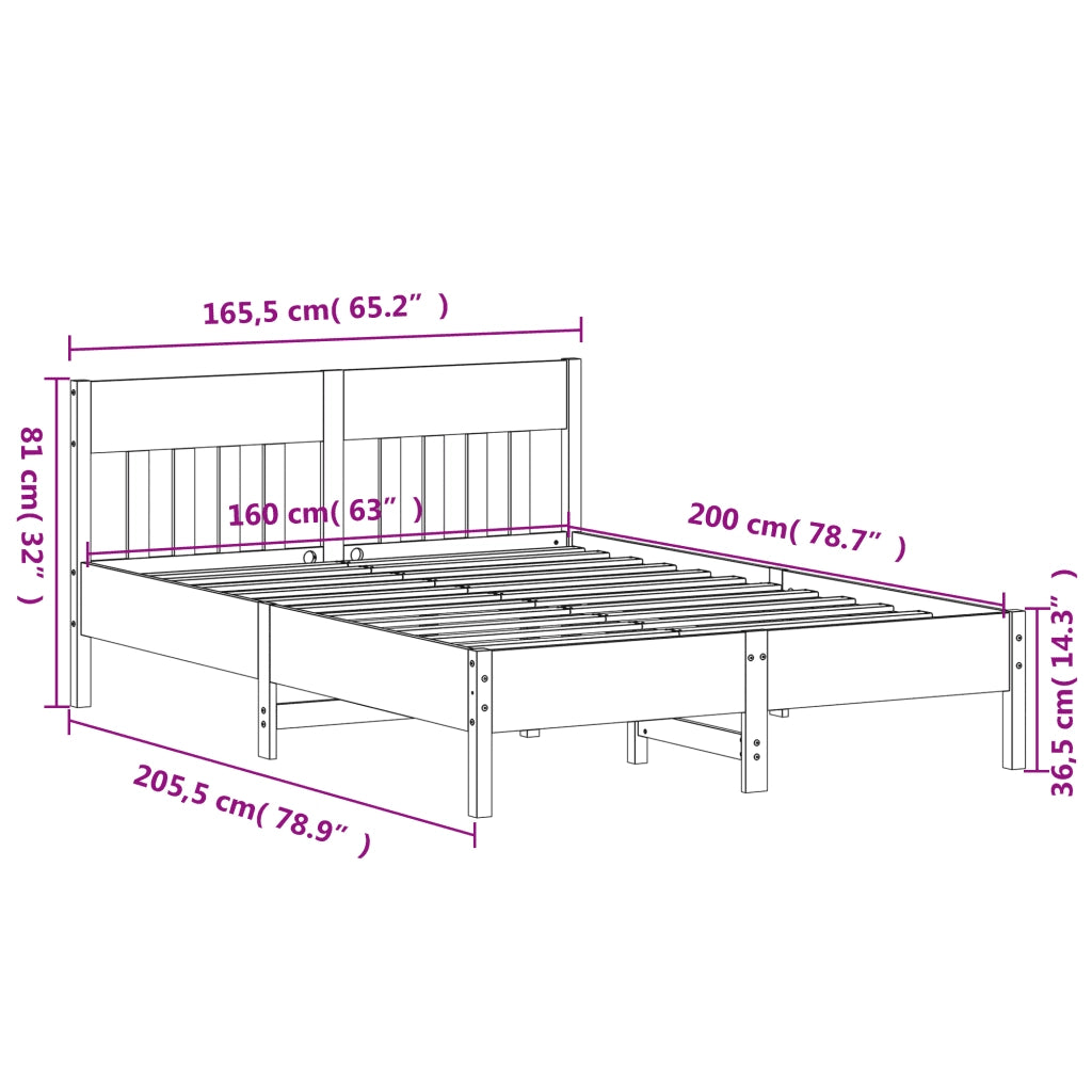 Giroletto senza Materasso-Struttura Letto Marrone Cera 160x200 cm Legno di Pino 450852