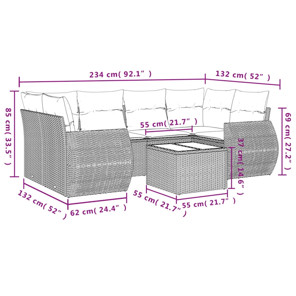 Set Divani da Giardino con Cuscini 7pz Nero Polyrattan