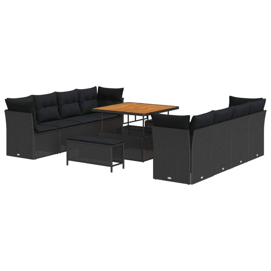 Set Divano da Giardino 11 pcs Nero polyrattan
