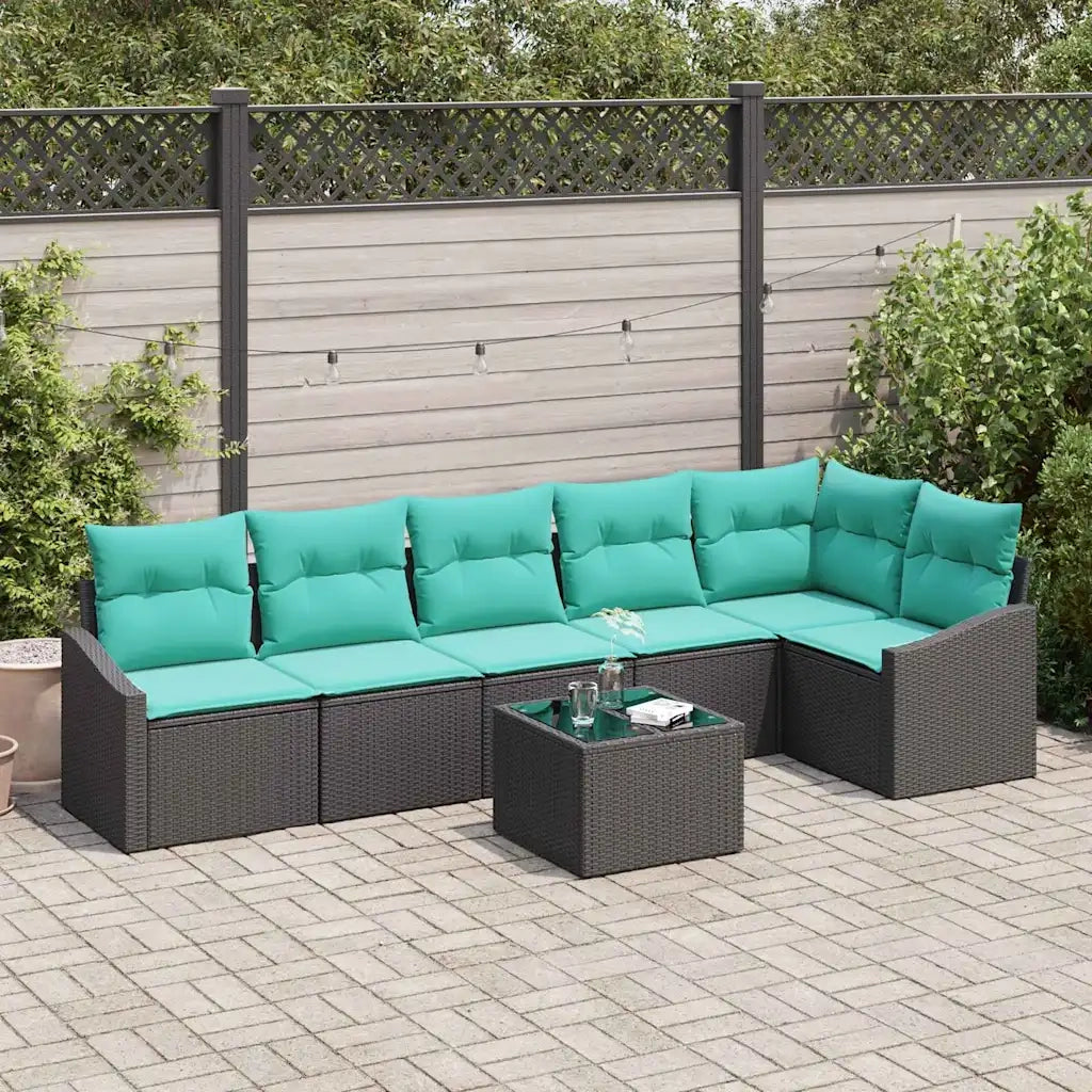 Set di divani con cuscino 7 pcs Nero polyrattan 3346756