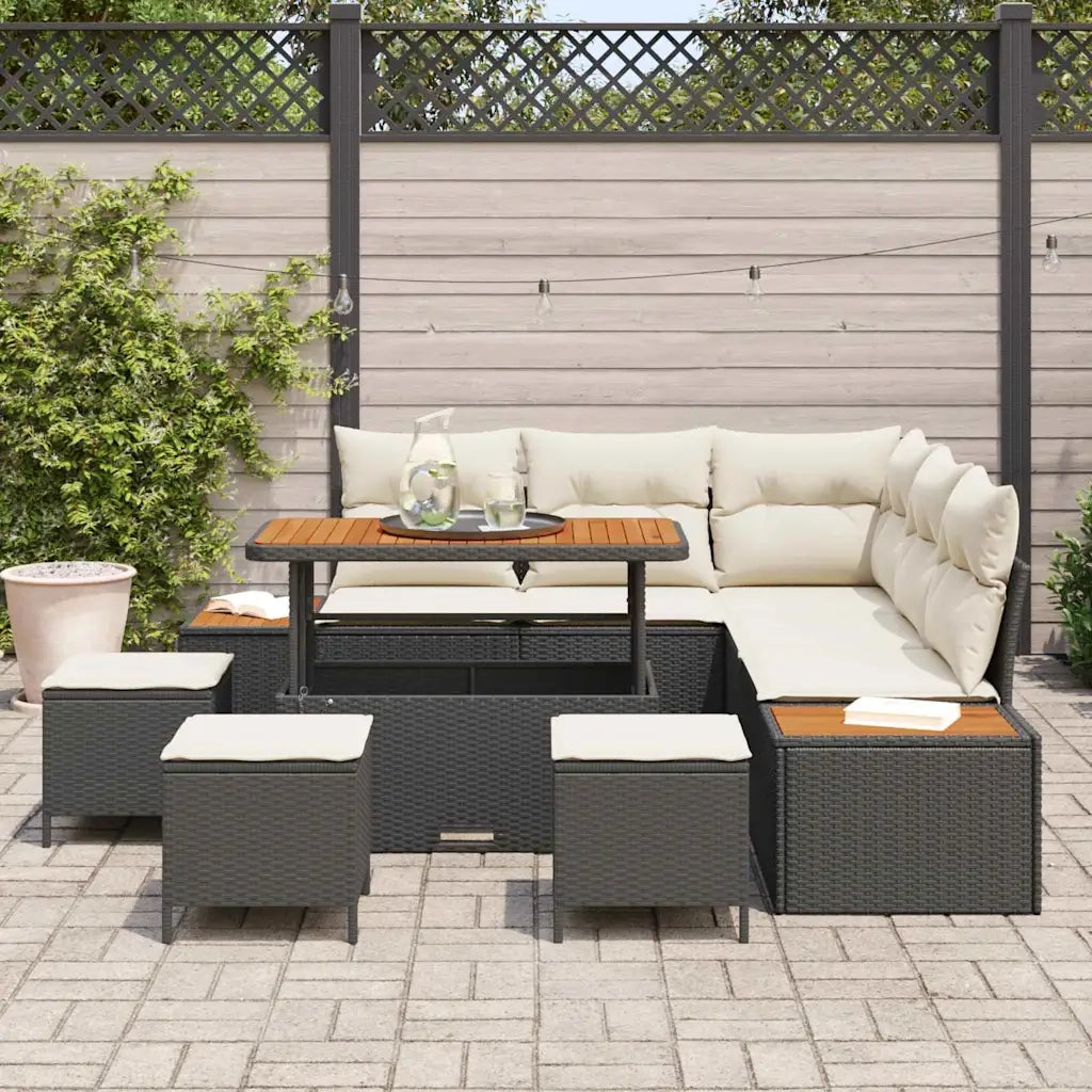 Set Divano da Giardino con cuscino 9 pcs Nero Poly Rattan 3364870