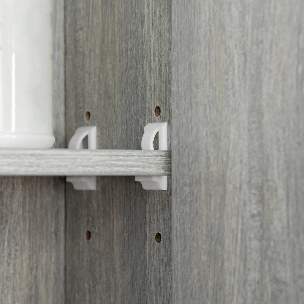 Armadio con specchio e ripiani ¨C Minimal ¨C Grigio, legno, vetro, 90x15x75 cm