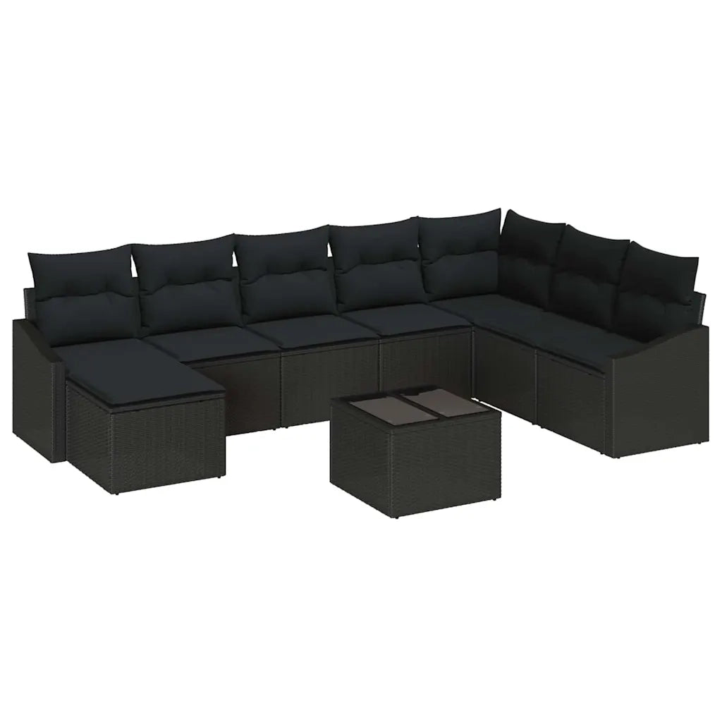 Set Divano da Giardino con cuscino 8 pcs Nero polyrattan
