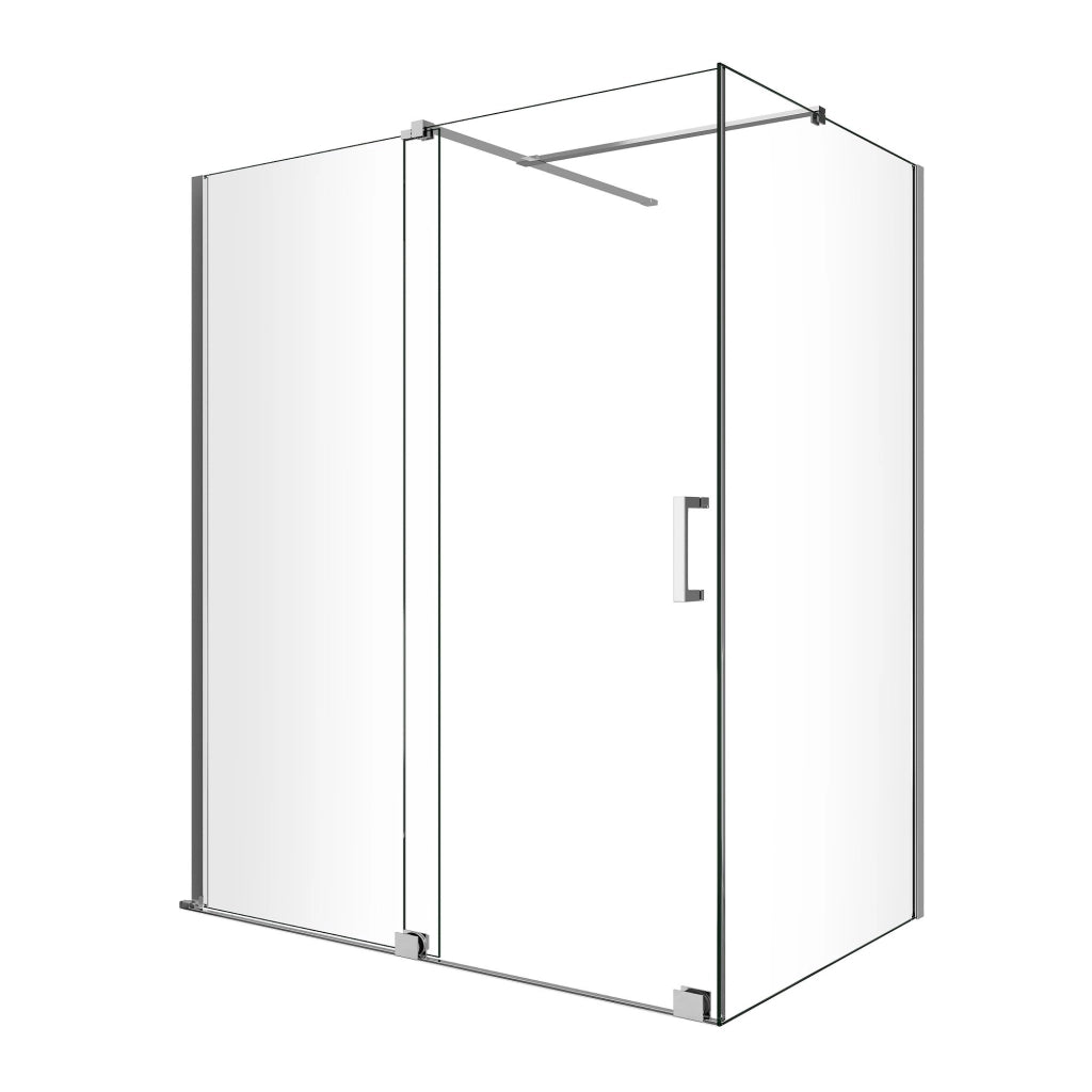Box Doccia Angolare Con Pannello Fisso Laterale E Porta Frontale Scorrevole Senza Telaio H 200 Cromo Trasparente Cm 100 (98-100) x 150 (146-151)