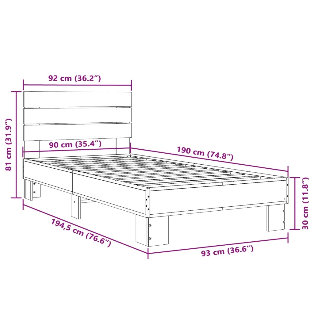 Giroletto Rovere Sonoma 90x190cm in Legno Multistrato e Metallo 845753