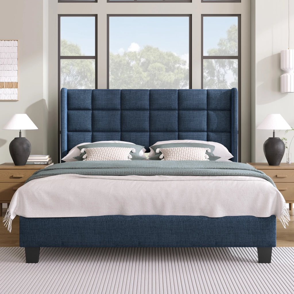letto imbottito lino blu 140x200 cm