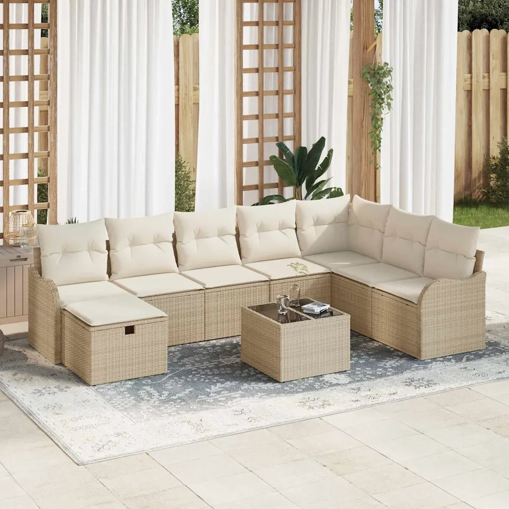 Set di divani con cuscino 9 pcs Beige e Crema polyrattan 3359040