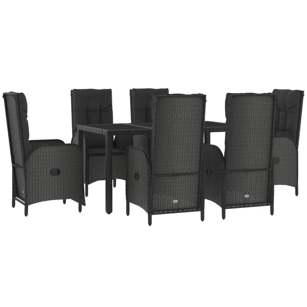 Set da Pranzo da Giardino 7 pz Nero con Cuscini in Polyrattan 3185066