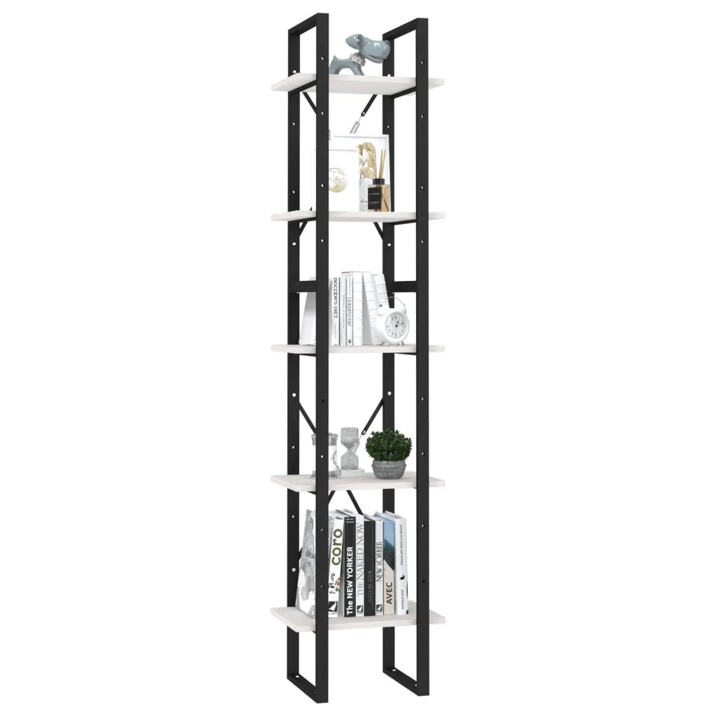 Libreria a 5 Ripiani-Scaffale per Libri-Mobile di Stoccaggio Bianca 40x30x175 cm in Legno di Pino