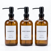 Set di rilascio shampoo da 3 pezzi - Doccia in PET duraturo 600 ml - Pompa in acciaio inossidabile - Ciotola - Etichette - Design elegante