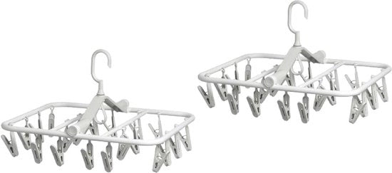 Washanger portatile con clip - Sostegno per asciugatura per abbigliamento 2X Asciugacapelli pieghevole con clip per calze per lingerie, cappelli e asciugamani - Bianco