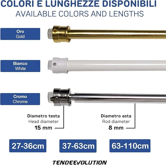 Astina a Molla in Acciao Zincato - Bastoncini Pressione Estensibili 27-36cm - Colore Oro