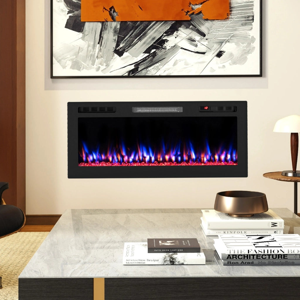 Caminetto elettrico con 12 colori per la fiamma e 5 livelli di luminosit¨¤, Riscaldatore con controllo tramite APP e telecomando