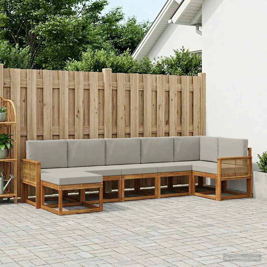 Set di divani da esterno 7 pz Naturale e Grigio Chiaro 3385397