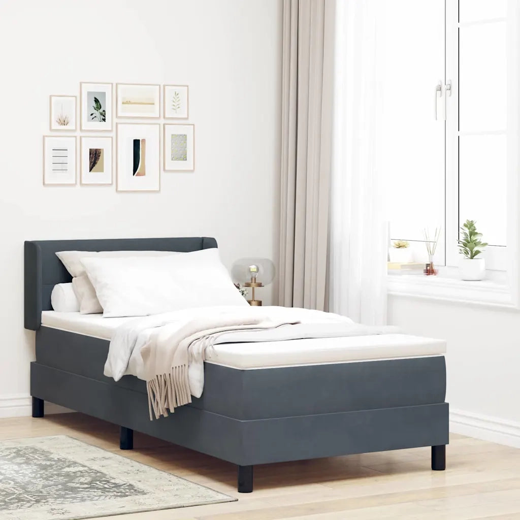 Letto a molle con materasso-Struttura Letto con Materasso Grigio scuro 200 x 90 cm Poliestere 122110