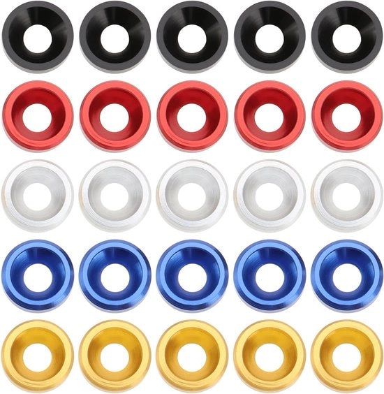 Set di Scaldabagni Sottofondo da 25 pezzi M3x8mm Alluminio Colorato - Nero/Rosso/Blu/Argento/Oro - Per Auto e Mobili