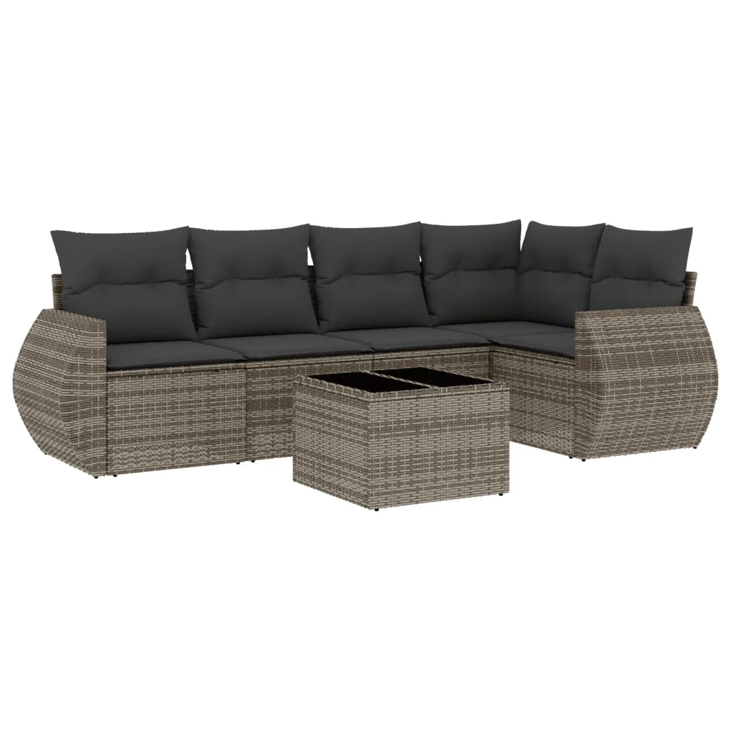 Set Divano da Giardino 6 pz con Cuscini Grigio in Polyrattan