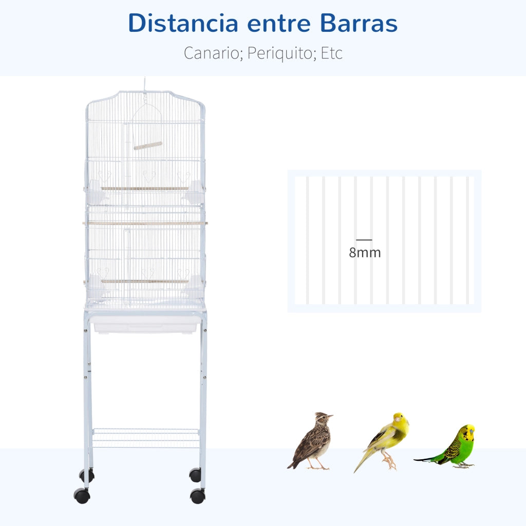 Gabbia per uccelli con ruote e ripiano ¨C zephmum ¨C bianco 46.5x36x157 cm