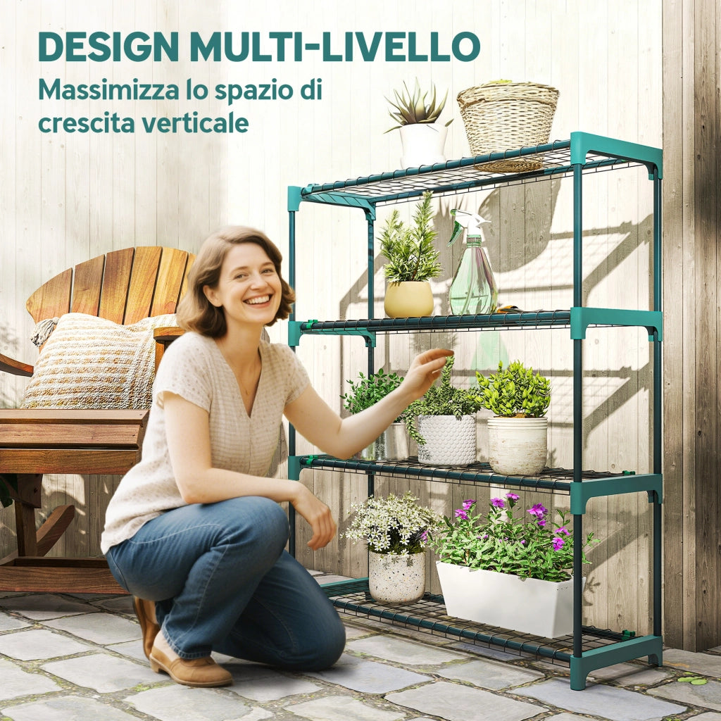 Set di 2 Scaffali per Piante a 4 Livelli in Acciaio con Ganci, 90x28x104 cm, Verde