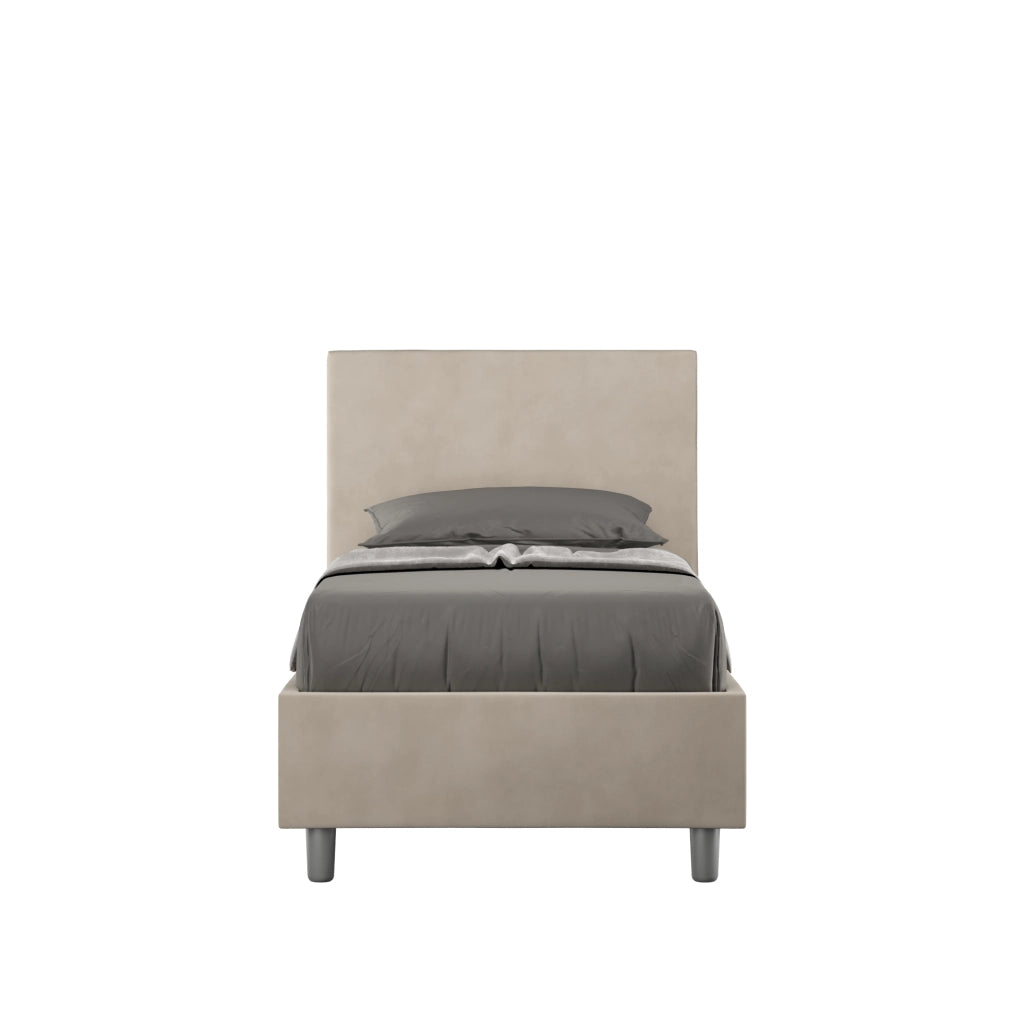BS COM Letto singolo con rete imbottito 90x210 microfibra sabbia