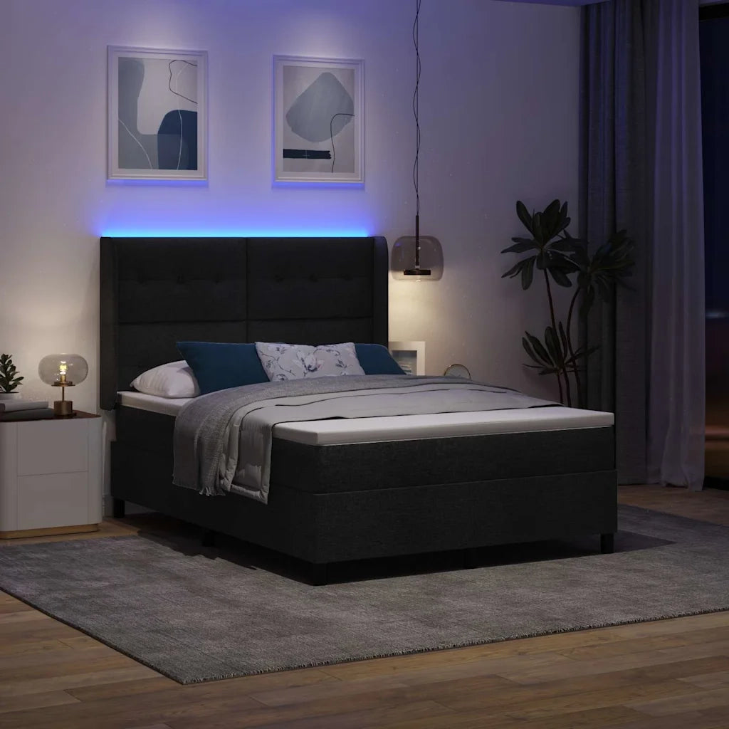 Letto a Sorgente LED con materasso Nero 140 x 200 cm Tessuto 3343506