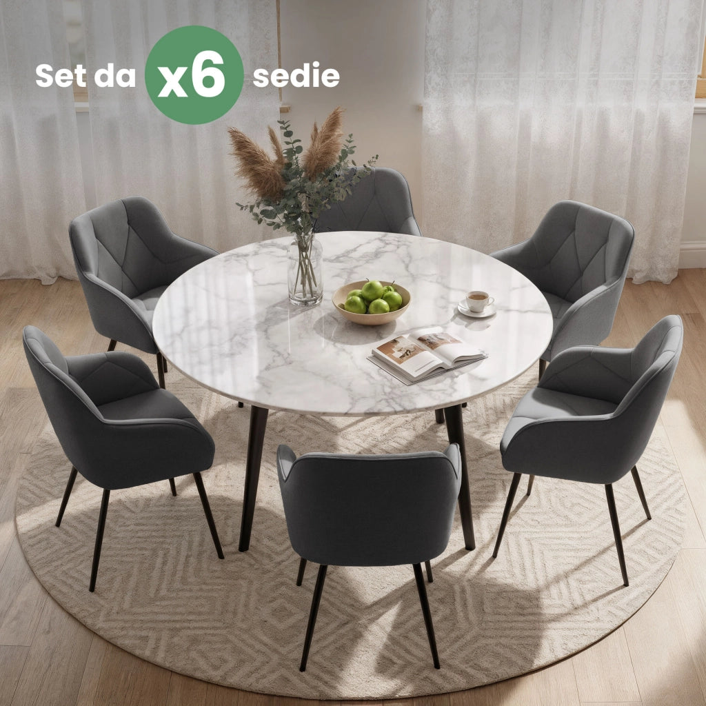 Set di 6 Sedie in velluto trapuntato DIAMANTE Grafite gambe nere