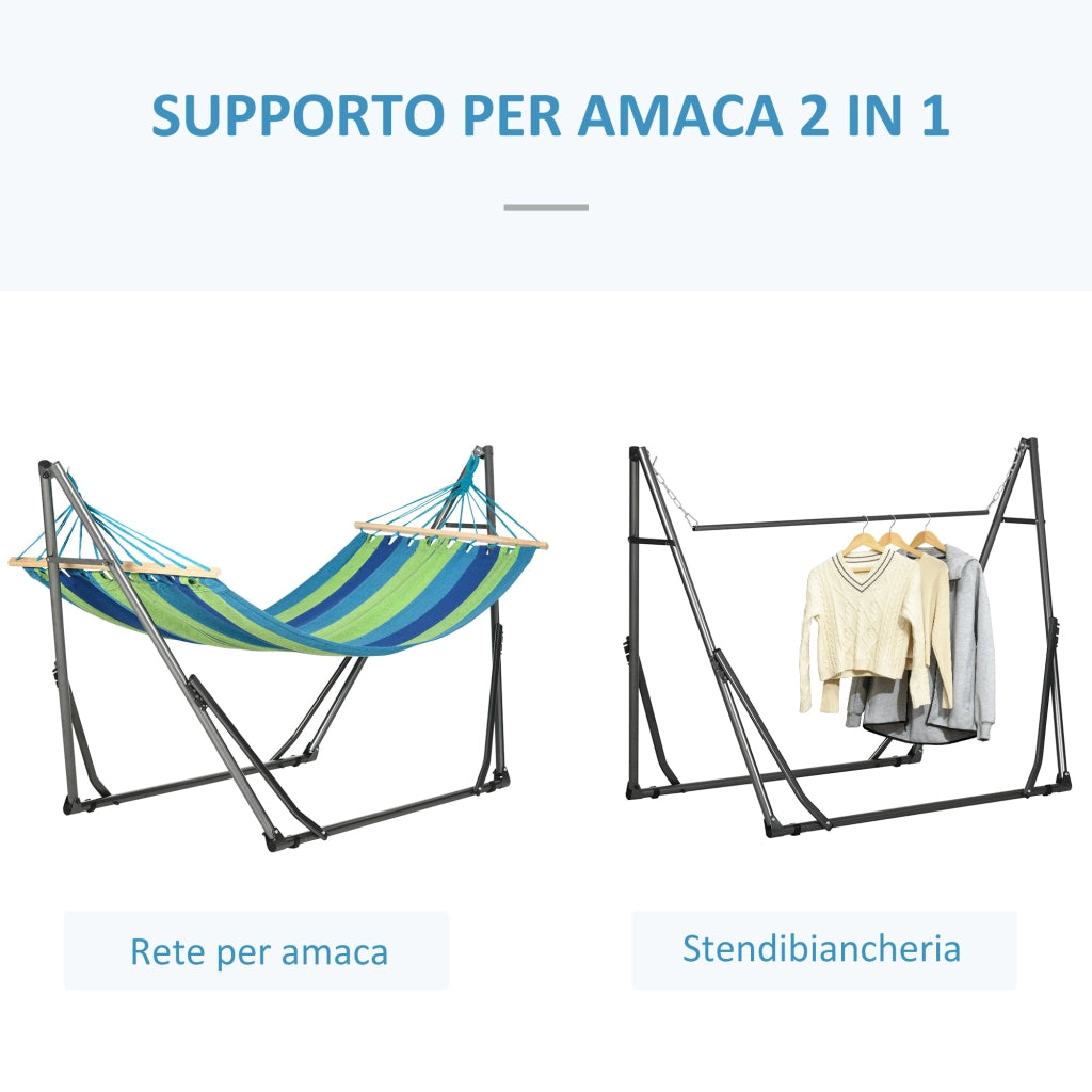 Amaca Autoportante Pieghevole con Supporto ¨C Xylo ¨C Cotone e Acciaio 270x100x94cm