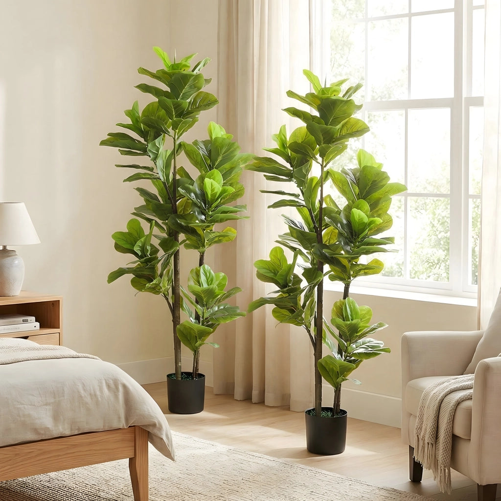 Pianta Artificiale Ficus Lyrata 150 cm ¨C Xylo ¨C Verde con Vaso Cemento Set 2 Pezzi