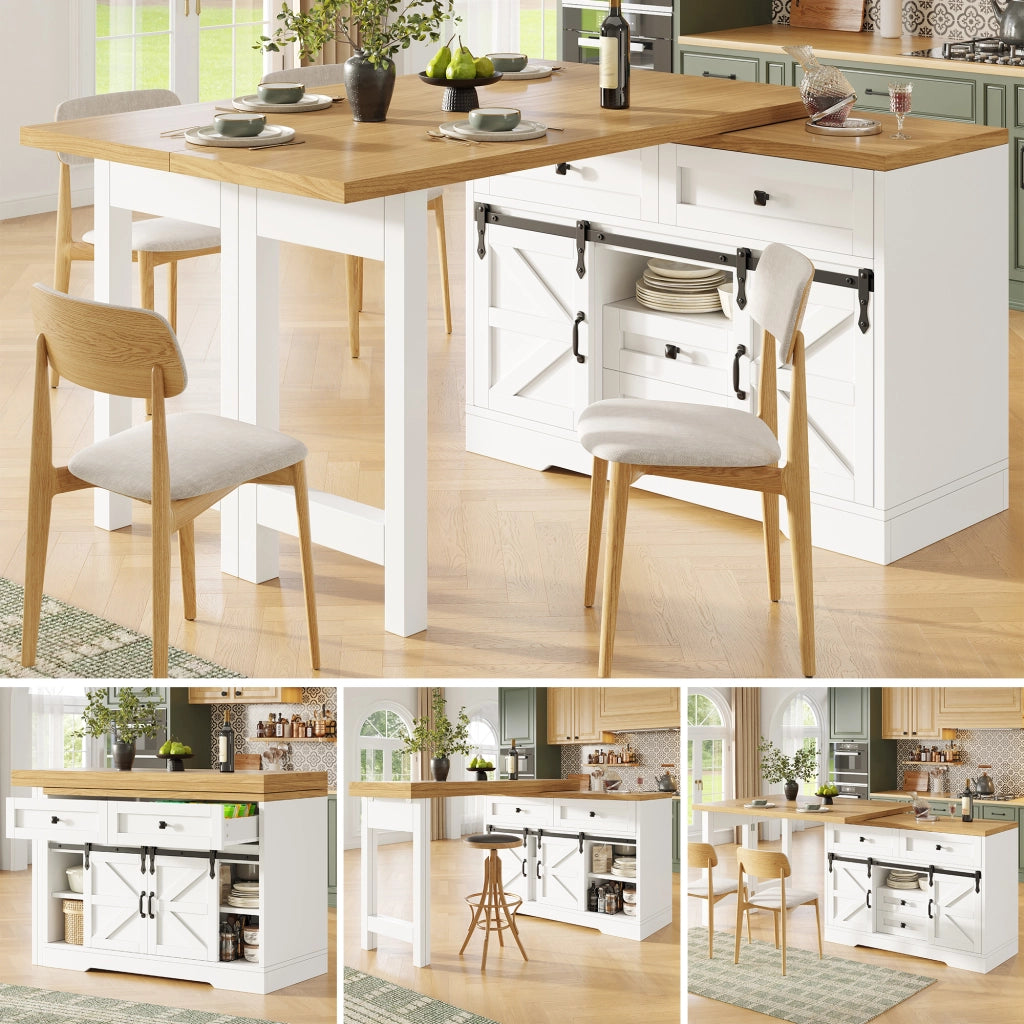 Tavolo da pranzo con mobile laterale e piano girevole 360 per cucina e sala da pranzo in MDF bianco 120 × 40 × 72 cm