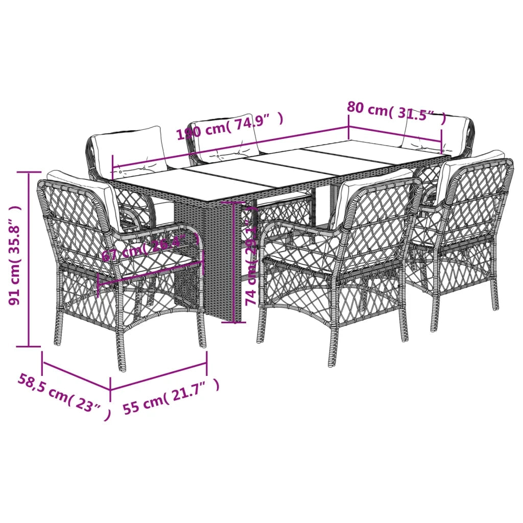 Set Pranzo da Giardino 7 pz con Cuscini Beige Misto Polyrattan