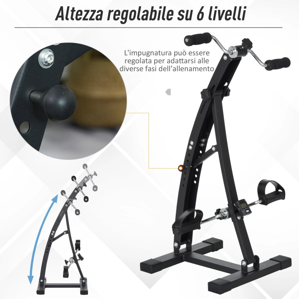 Pedaliera Fitness per Gambe e Braccia ¨C Xylo ¨C Display LED, Altezza Regolabile, 40x42.5x100 cm, Nero