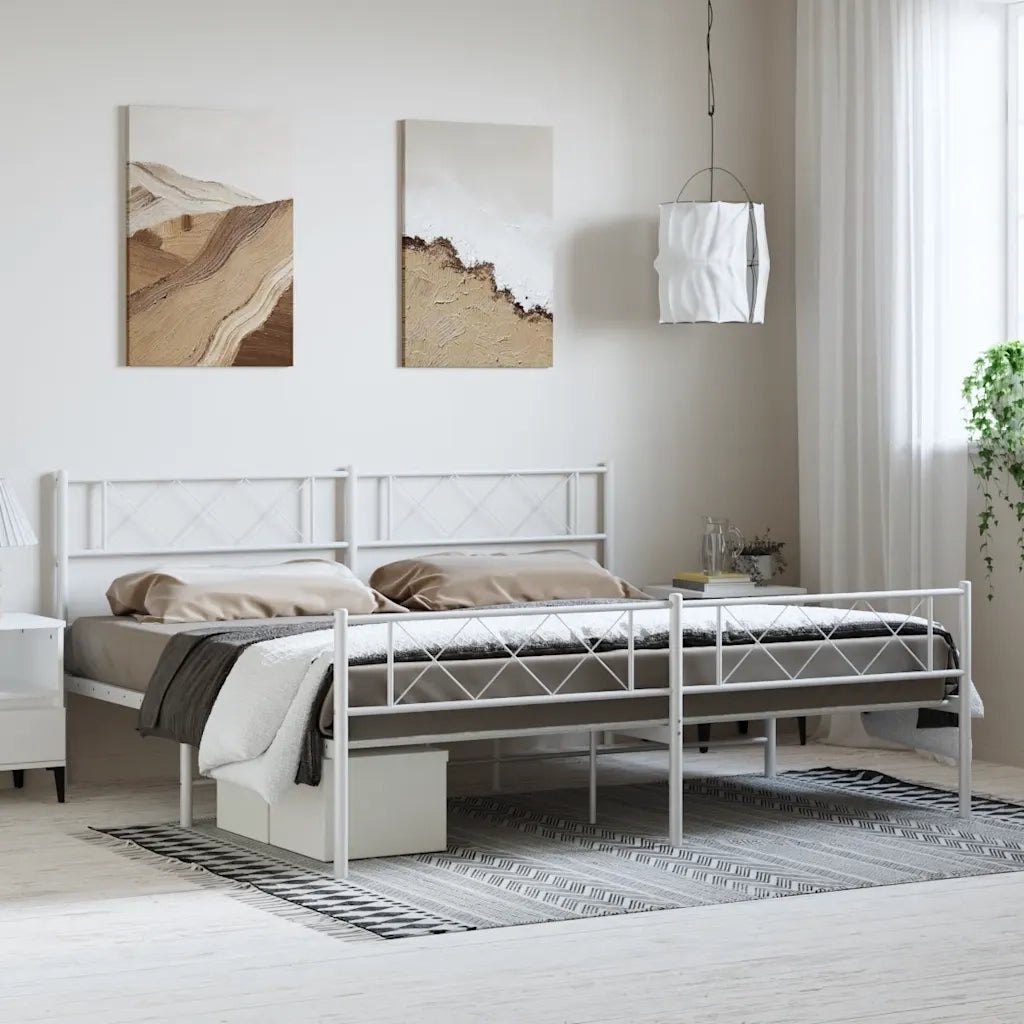 Letto matrimoniale | Letto per adulti | Giroletto con Testiera e Pediera Metallo Bianco 193x203 cm