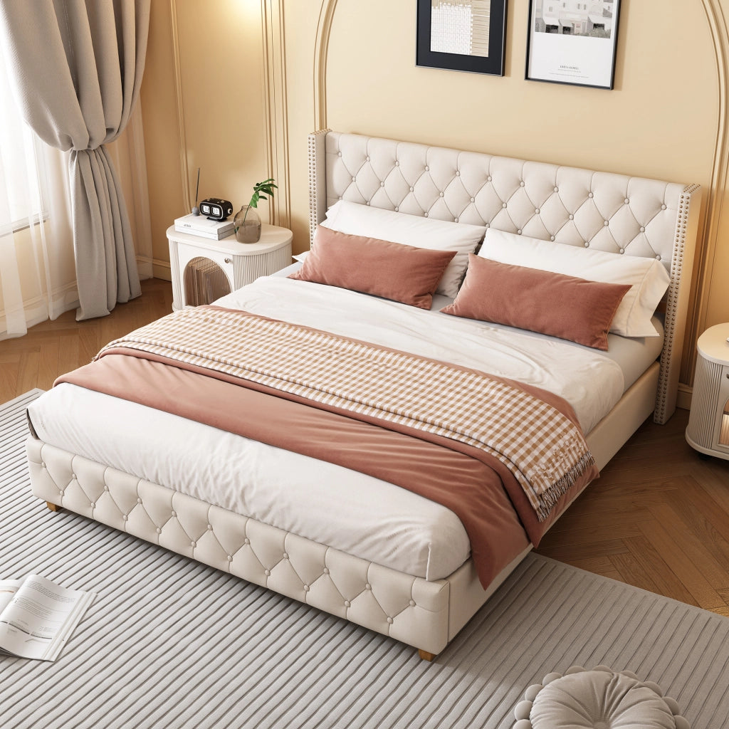 letto capitonné lino beige 140 x 190 cm