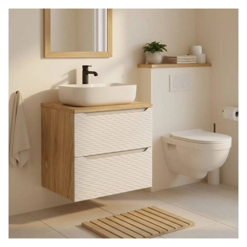 Piano lavabo YOKA – Finitura rovere chiaro, 80 cm