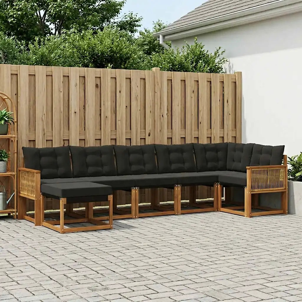Set di divani da esterno con cuscino 7 pcs Naturale e Nero 3382100