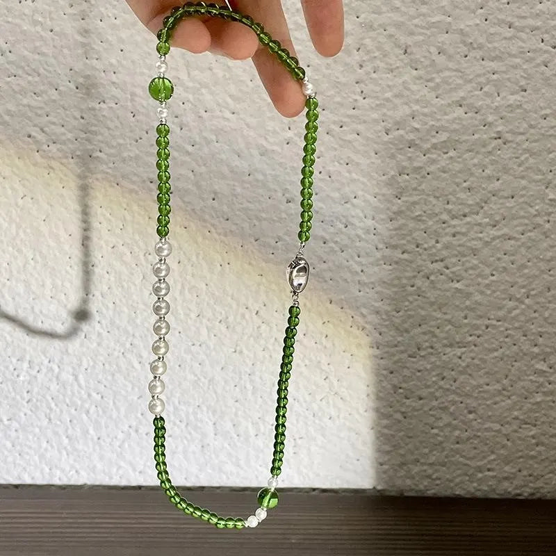 Collana vintage fatta a mano con perle di cristallo verde, regalo di Natale per donna, regalo di compleanno