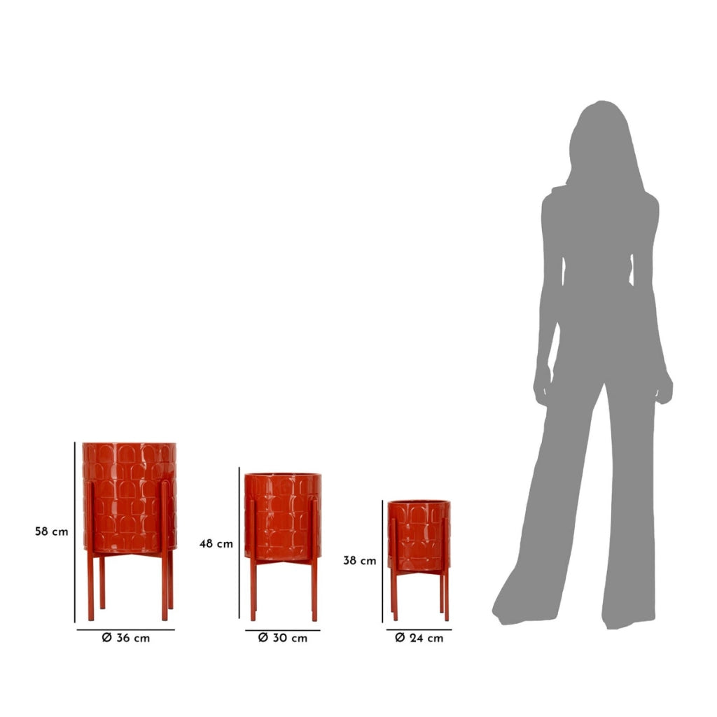 Set di 3 Vasi per Piante VKH426, Rosso, Metallo, 36x36x56,5 cm