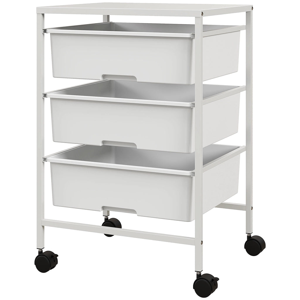 Carrello con 3 Cestini, Mobile Multiuso con Ruote ¨C zephmum ¨C Bianco, 40.8x33.5x60.5 cm