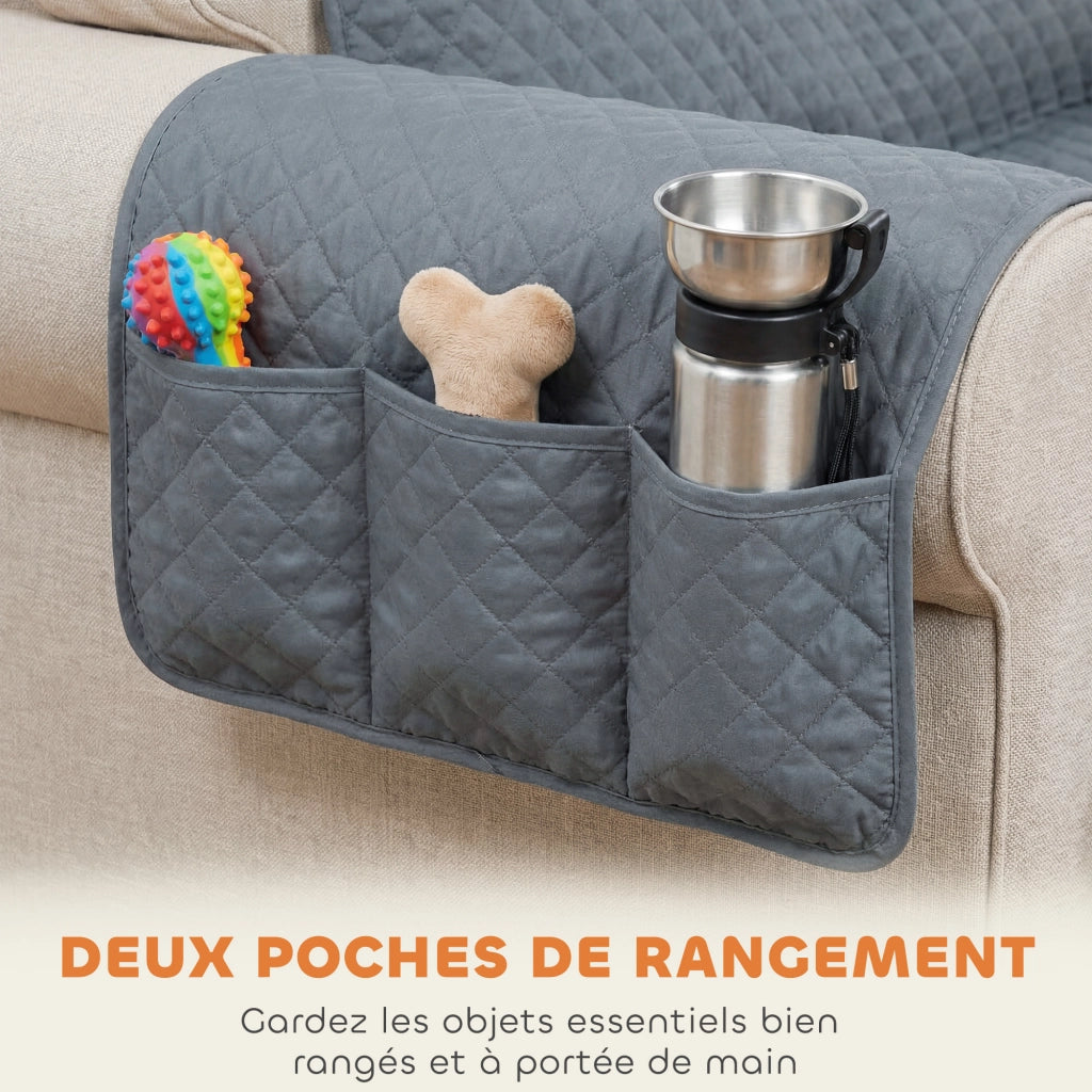 Copridivano 3 posti impermeabile ¨C Xylo ¨C tessuto grigio antimacchia con tasche