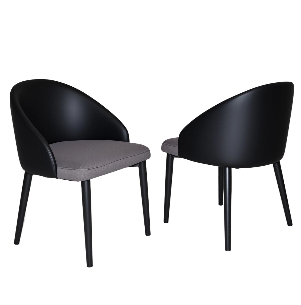 Set di 2 sedie da pranzo moderne con schienale ergonomico in PU nero; seduta in mesh grigio e struttura in acciaio; grigio
