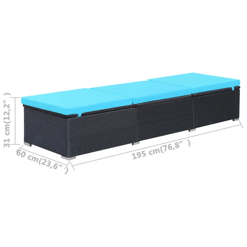 Lettino Prendisole con Cuscino in Polyrattan Nero 44406