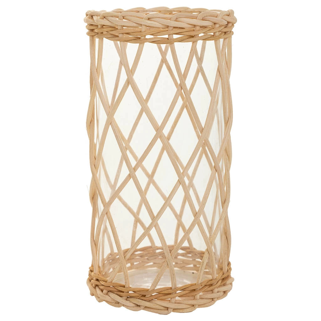 Vaso in rattan e vetro marrone d10x20h