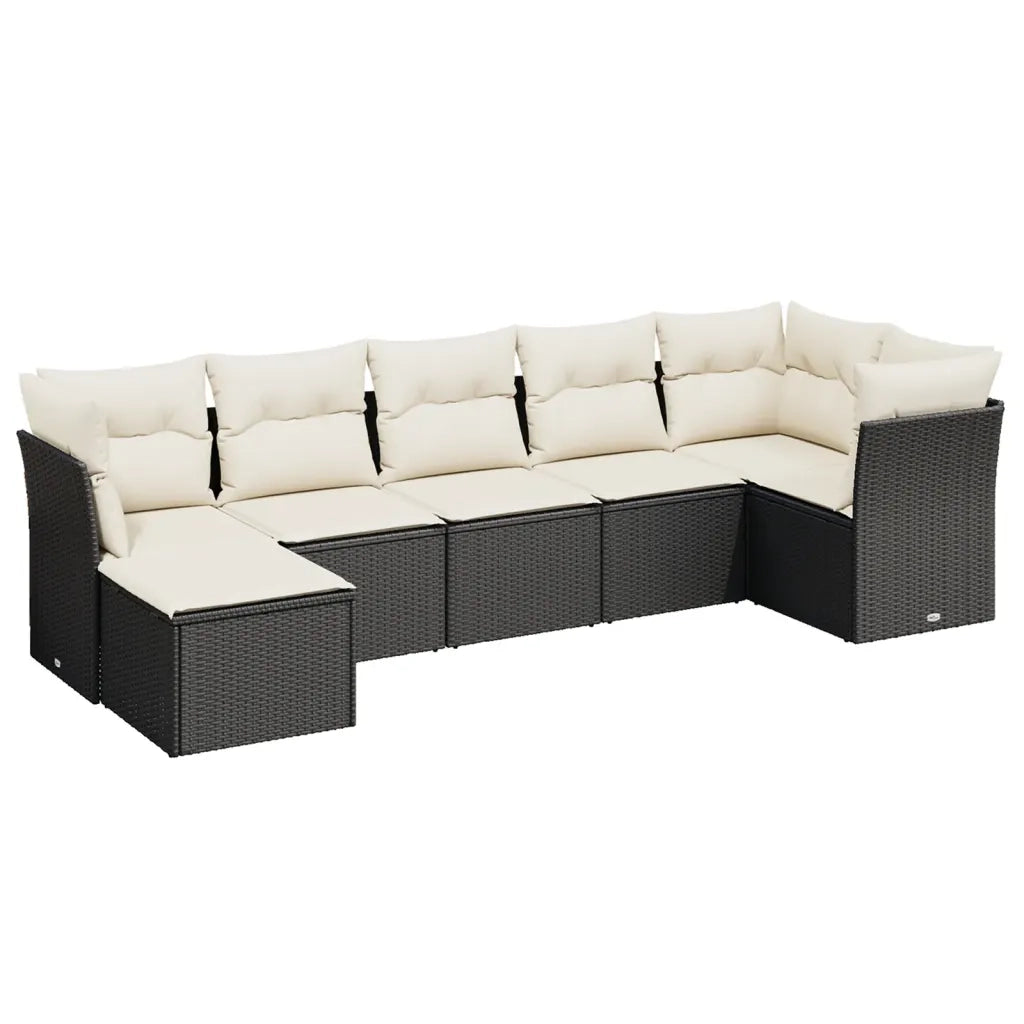 Set Divani da Giardino con Cuscini 7pz Nero Polyrattan