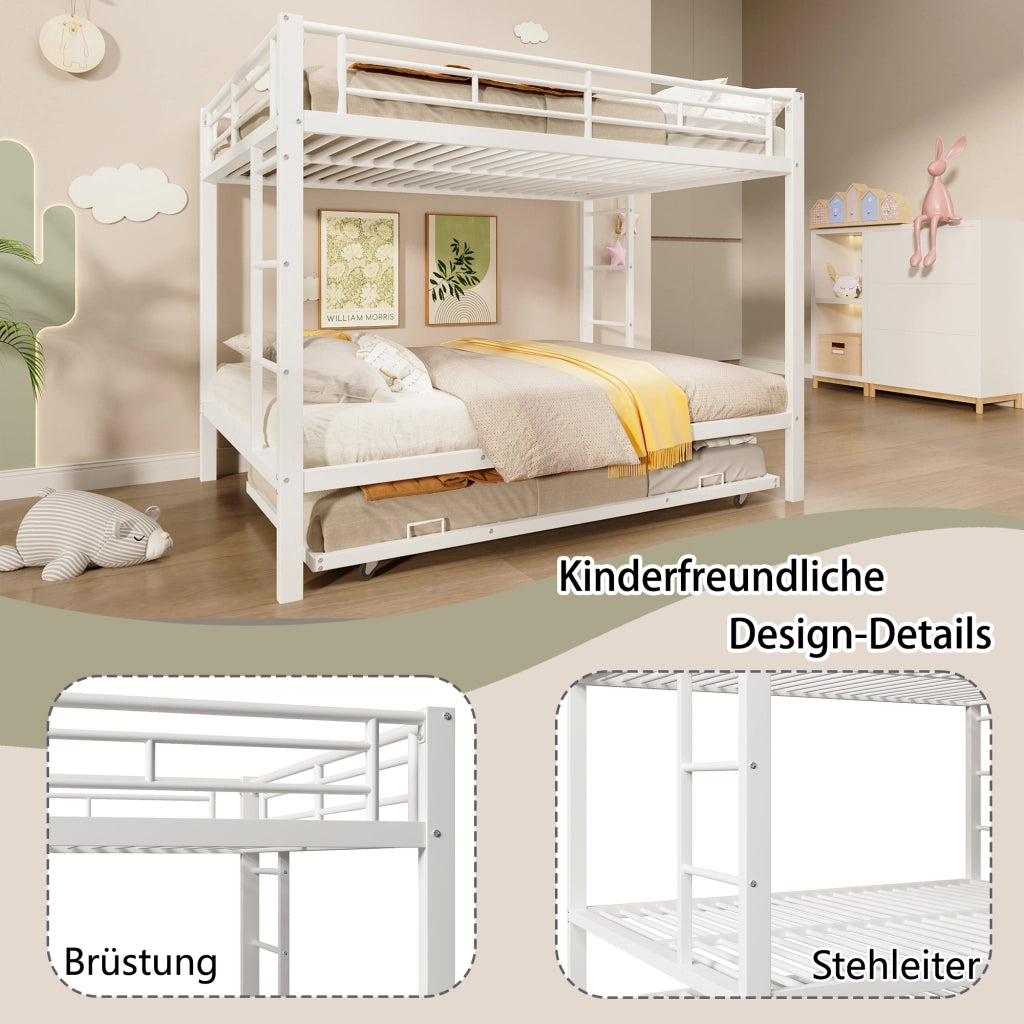 DESMIU Litto a castello 140 × 200 cm 2 posti con letto estraibile, senza materasso, in metallo, bianco