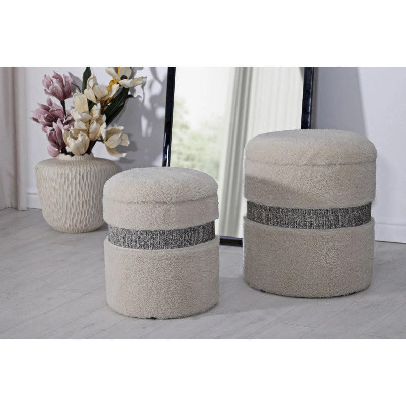 Puff Con Contenitore Saint-moritz Crema Set 2 Pz cm ø 40x47-32x38