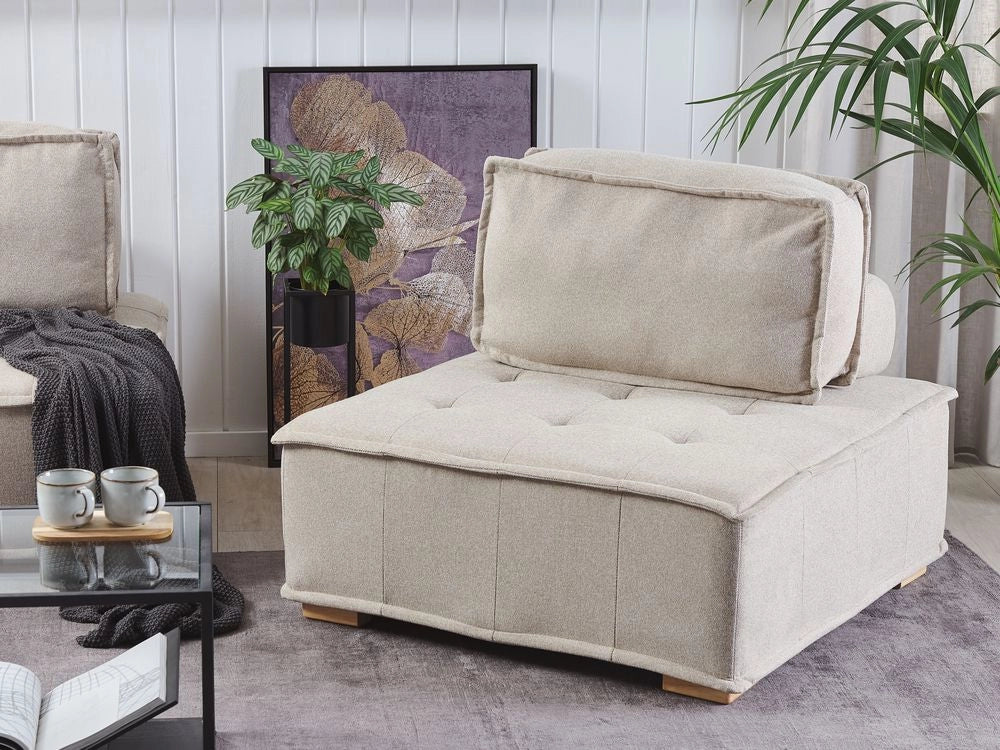 Sedile 1 posto Gambe in legno massello di poliestere beige Sedile trapuntato Fodera per cuscino rimovibile