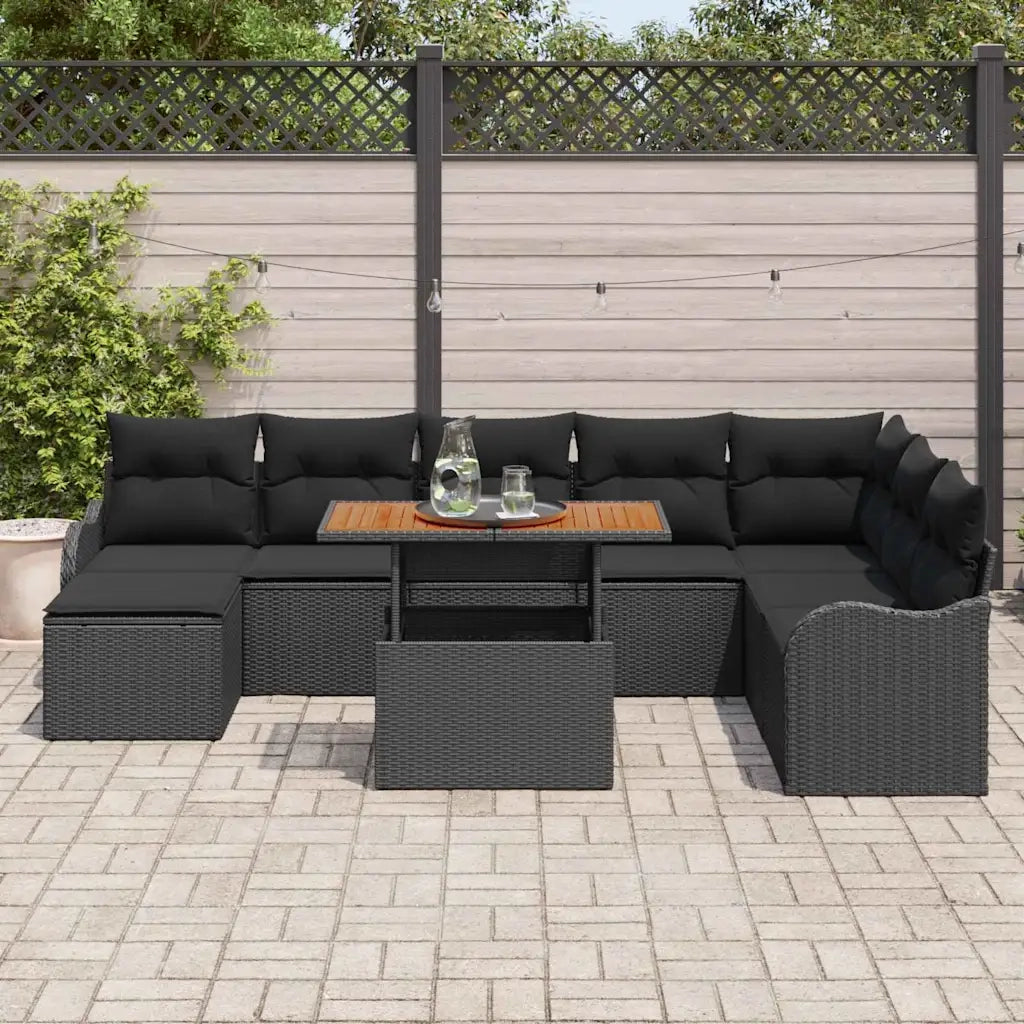 Set Divano da Giardino con cuscino con archiviazione 9 pcs Nero